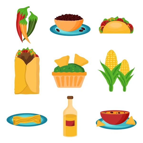 Set of cartoon mexican food — Stock Vector