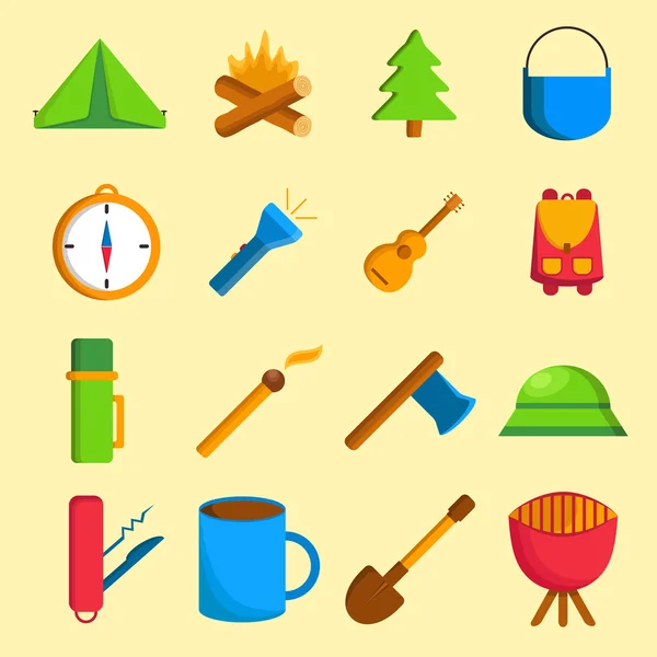 Conjunto de iconos de camping de dibujos animados — Vector de stock