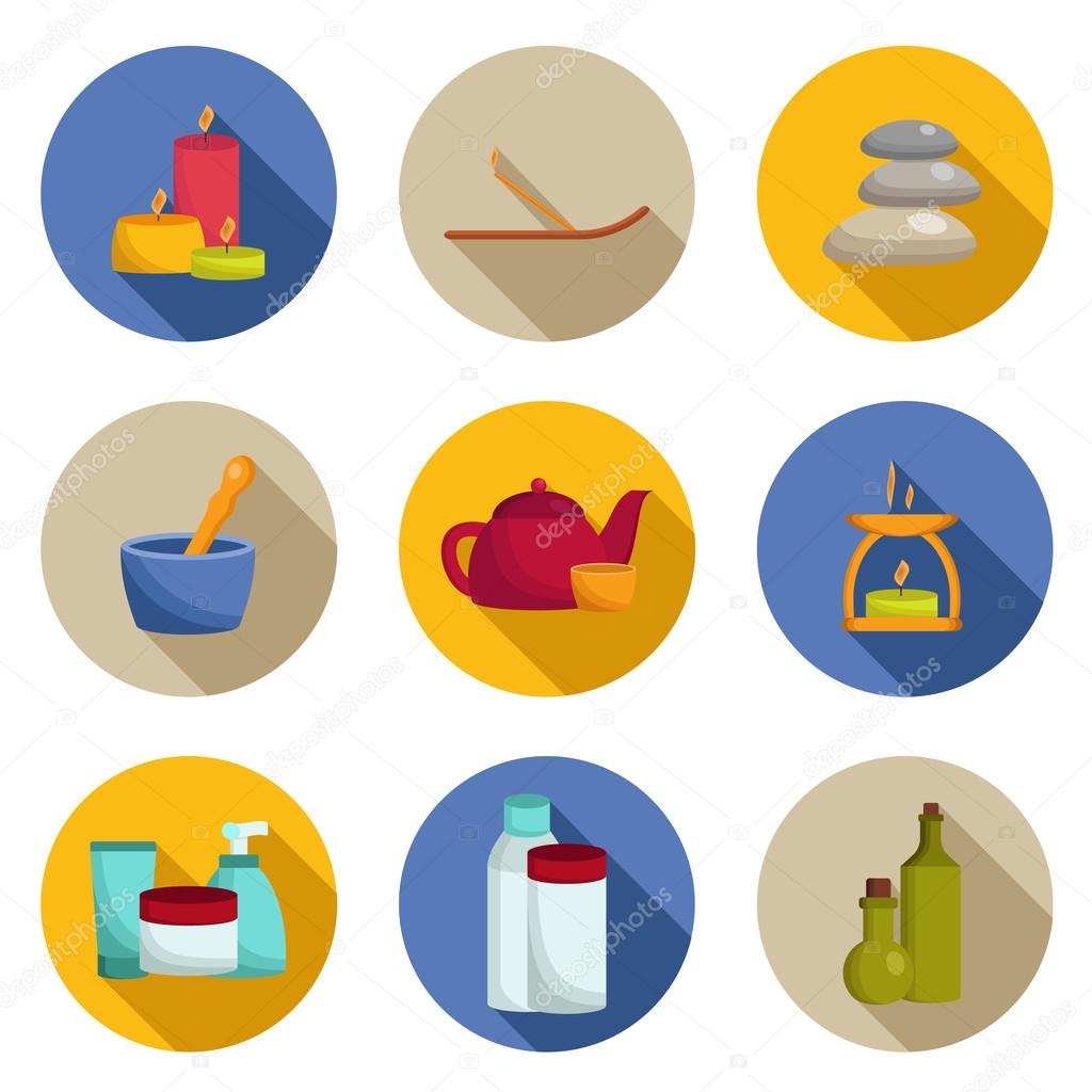 Set of flat spa icons with shadows for your design