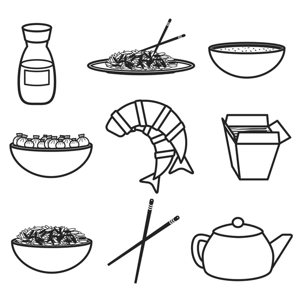 Set di oggetti sul tema della cucina cinese — Vettoriale Stock