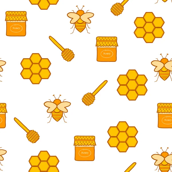 Fundo desenhado à mão sem costura sobre tema de apicultura — Vetor de Stock