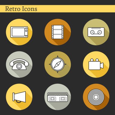 Retro tema üzerinde düz simgeler kümesi