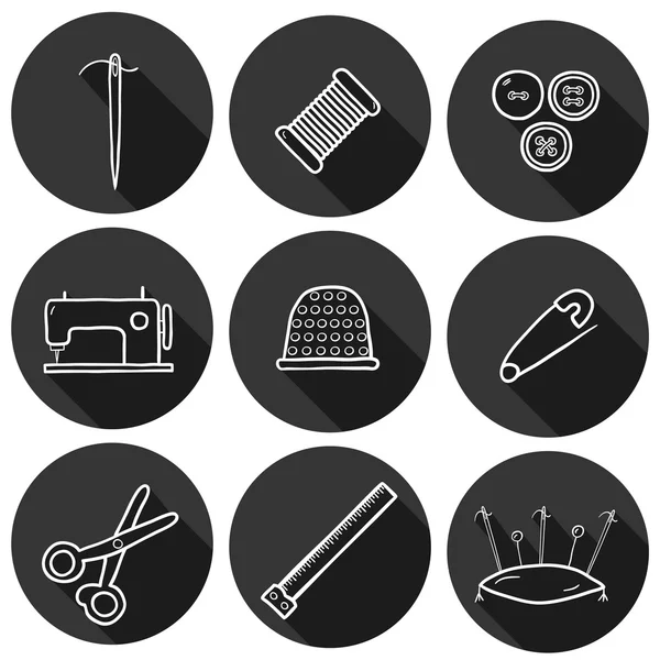 Conjunto de ícones de trabalho de agulha desenhados à mão —  Vetores de Stock