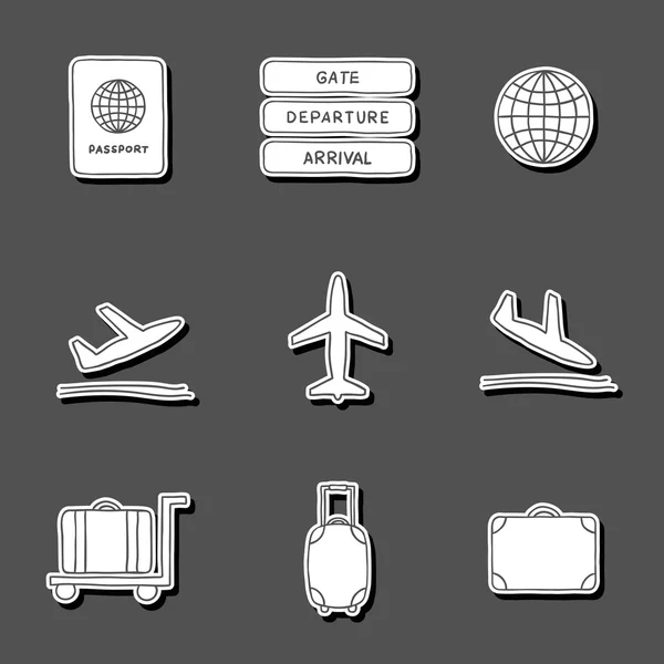 Set stiker bandara gambar tangan - Stok Vektor