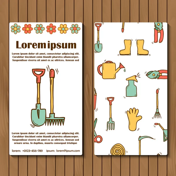 Template for booklet, card or flyer on garden tools theme — Stock Vector