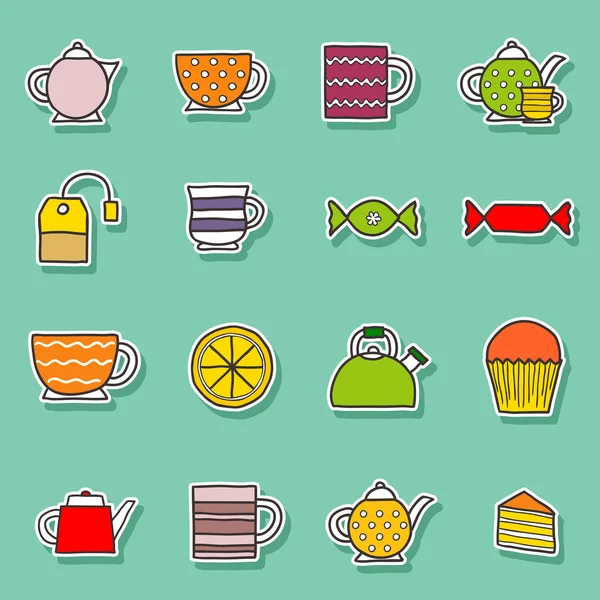 Aantal hand getrokken teatime stickers — Stockvector