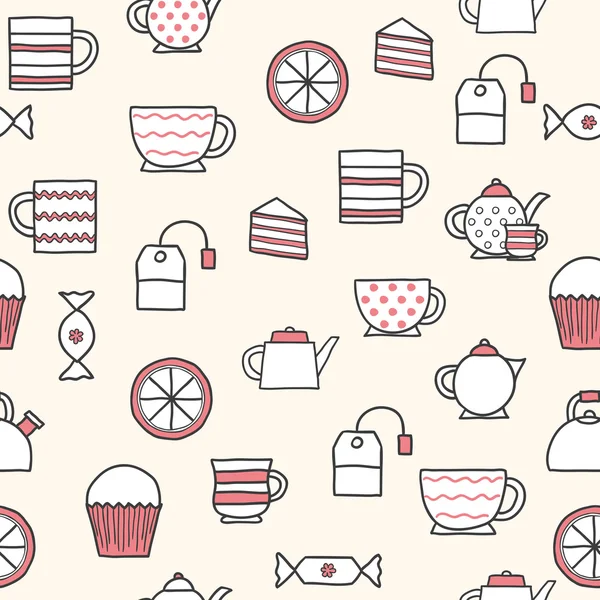 Sfondo teatime disegnato a mano senza cuciture — Vettoriale Stock