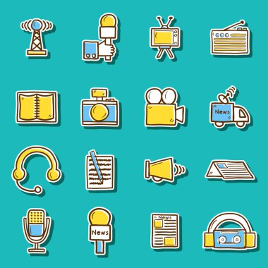 Elle çizilmiş gazetecilik çıkartmaları kümesi