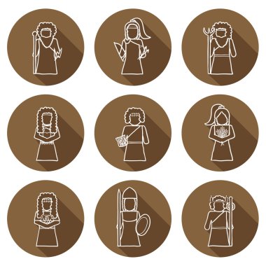 Set of hand drawn icons with Greek gods vector Set of hand drawn icons with Greek gods vector
