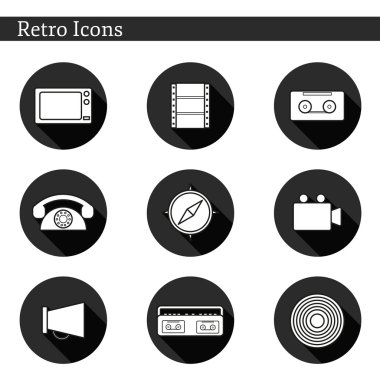 Retro tema üzerinde düz simgeler kümesi