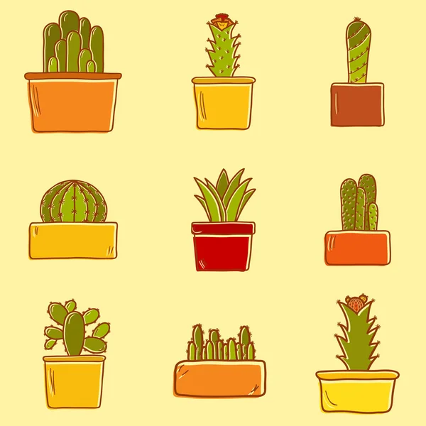 Conjunto de iconos de cactus dibujados a mano lindo — Archivo Imágenes Vectoriales