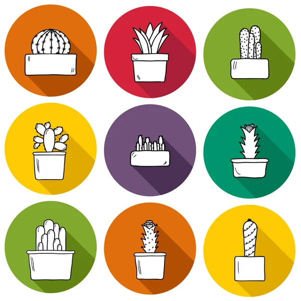 Sada ikon roztomilý ručně kreslenou kaktus — Stockový vektor