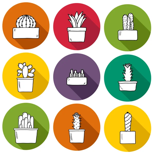 Conjunto de iconos de cactus dibujados a mano lindo — Archivo Imágenes Vectoriales