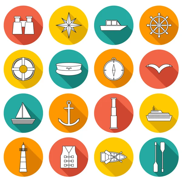 Set ikon perahu datar - Stok Vektor