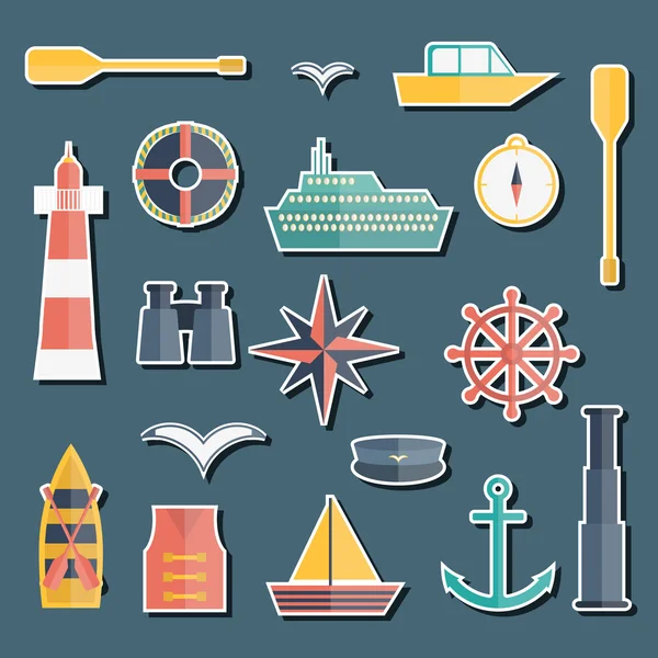 Set of  flat boating stickers — Stock Vector