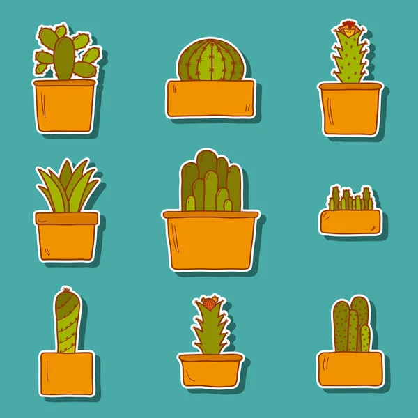 Verzameling van cute hand getrokken cactus stickers — Stockvector