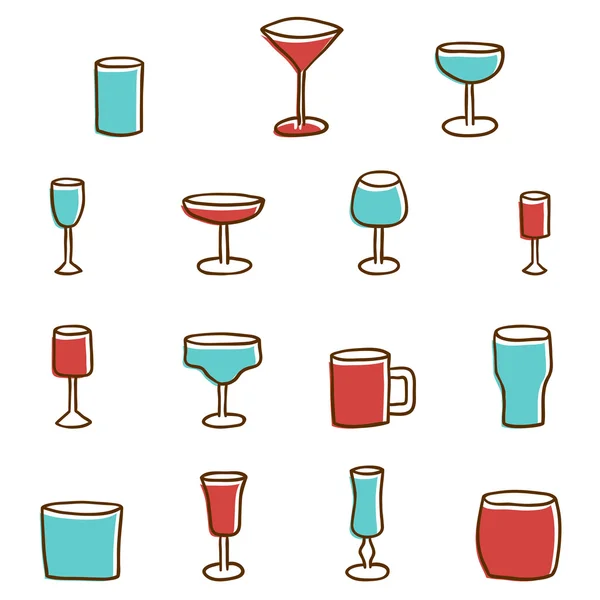 Sada skleniček alkoholu ručně kreslenou — Stockový vektor