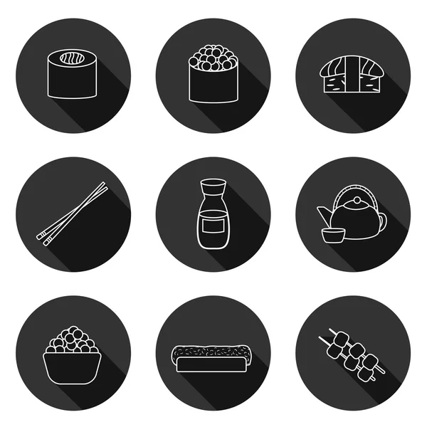 Conjunto de iconos simples con objetos de cocina japonesa — Vector de stock