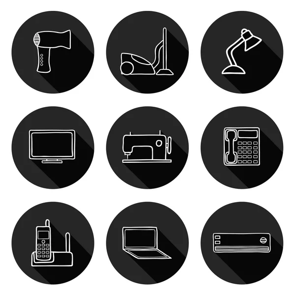Uppsättning av hand dras hushållsmaskiner ikoner — Stock vektor