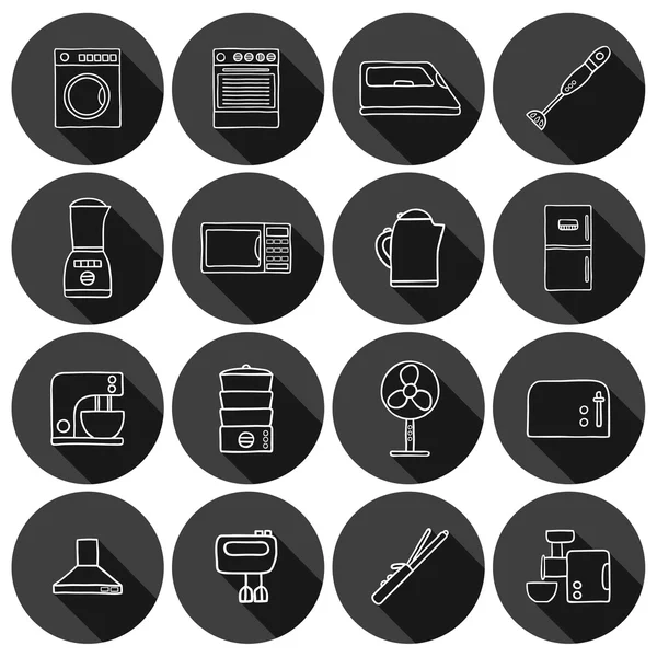 Set of hand drawn icons on home appliance theme — Stock Vector