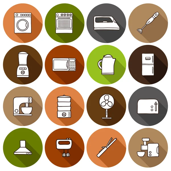 Reihe handgezeichneter Symbole zum Thema Haushaltsgeräte — Stockvektor