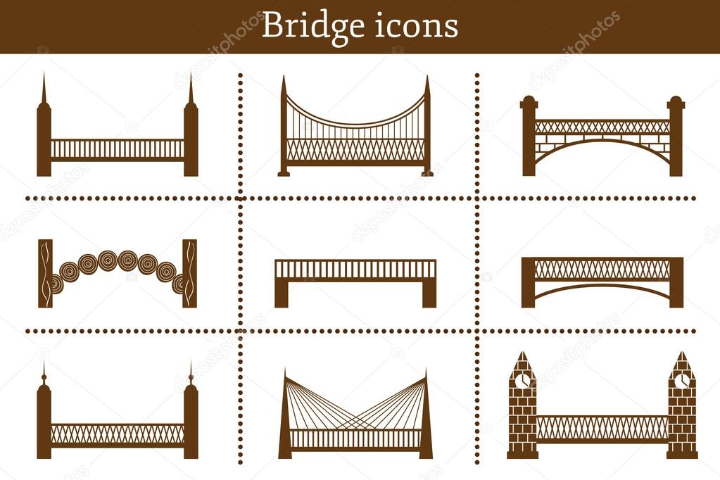 Set of simple modern bridge icons