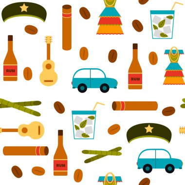 Seamless background with flat colorful objects on Cuba theme