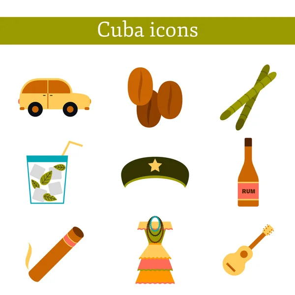 Conjunto de iconos planos de colores sobre el tema Cuba — Vector de stock