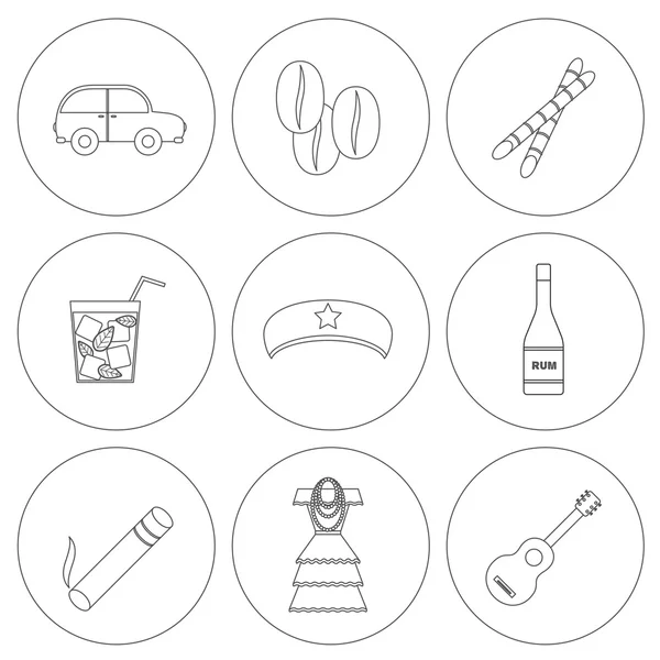 Set of outline icons on Cuba theme — Stock Vector