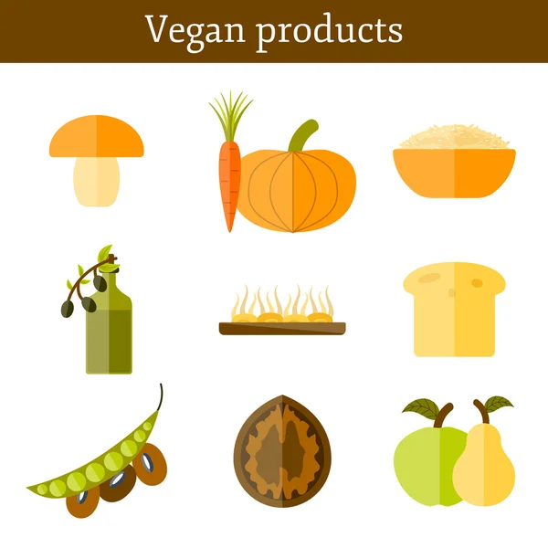 Set of modern icons in flat style on vegan food theme — Stock vektor