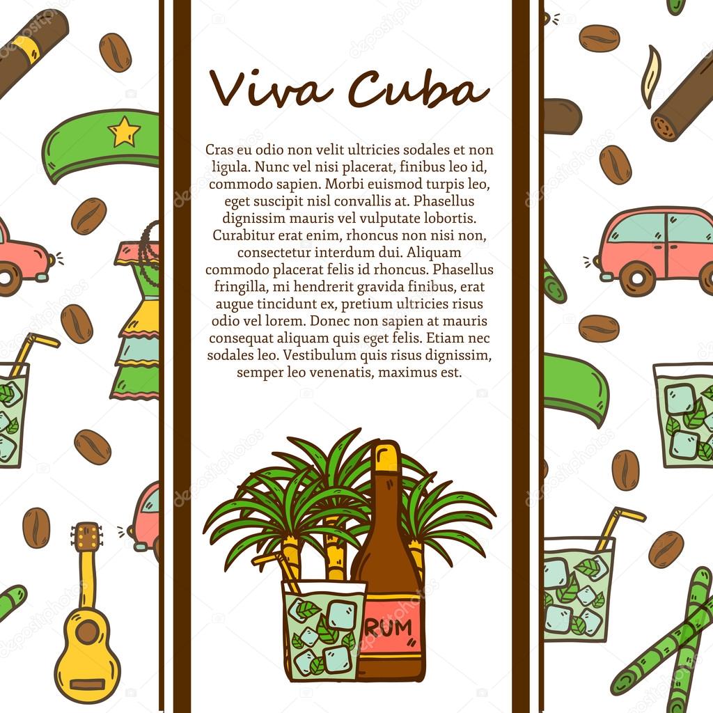 Hand drawn moderm cuban culture travel  concept. Colorful cartoon elements