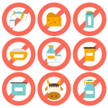 Set of modern flat icons with products containing lactose