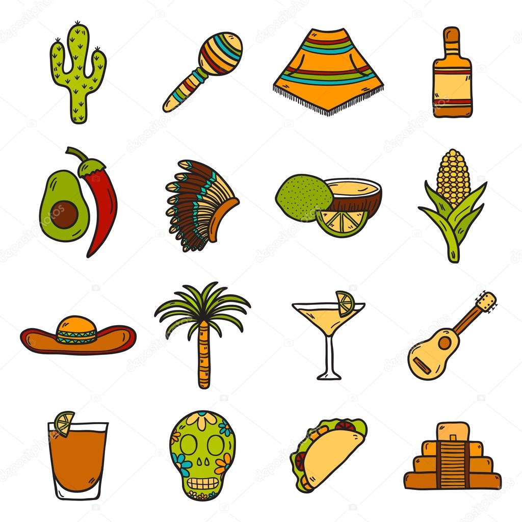 Vector card with cute hand drawn objects on Mexico theme