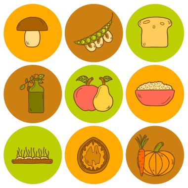Set of modern icons in hand drawn style on vegan food theme