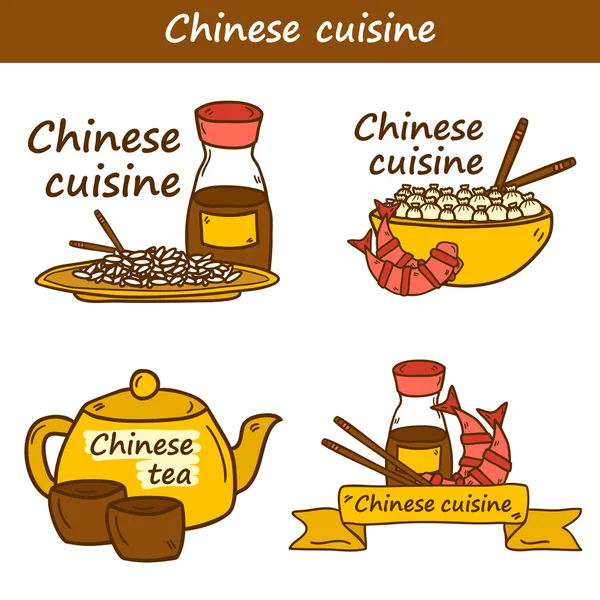 Conjunto de plantillas con lindos objetos de dibujos animados dibujados a mano modernos sobre el tema de la comida china — Vector de stock