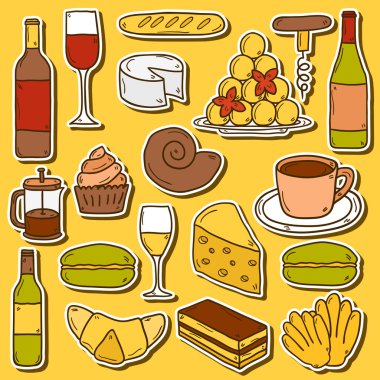 Seamless background with cartoon hand drawn objects on Canada theme: maple syrup, hockey stick, puck, bear, horn, flat. Travel north america concept