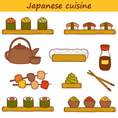 Amerikan Mutfagi konulu karikatür nesne kümesi: kızarmış patates, sosisli sandviç, soda, hamburger, sandviç. Etnik mutfağı ve seyahat kavramı