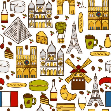 Paris temasında dikişsiz karikatür nesneleri