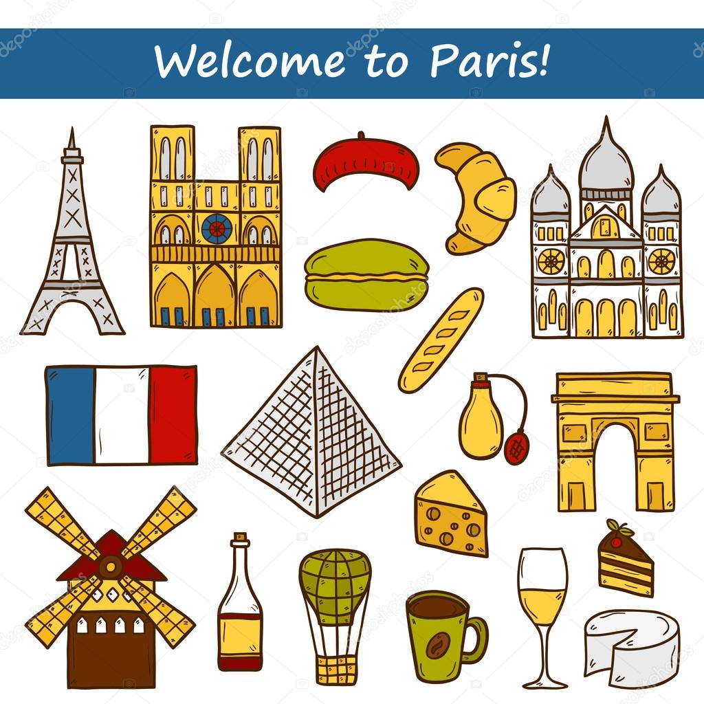 cartoon objects on Paris theme: