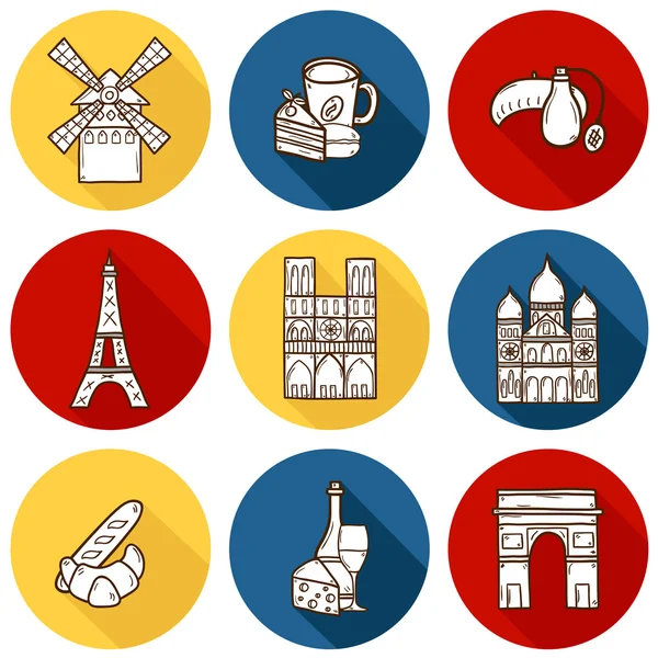 Oggetti del cartone animato sul tema di Parigi — Vettoriale Stock