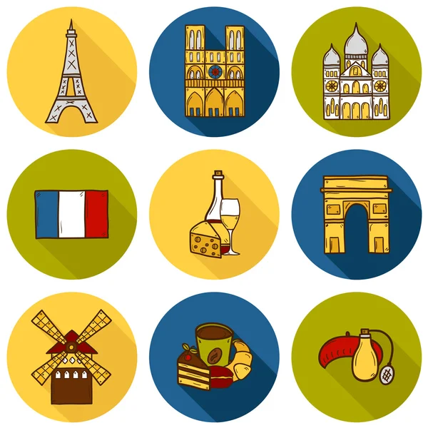 Cartoon objects on Paris theme — Stock Vector