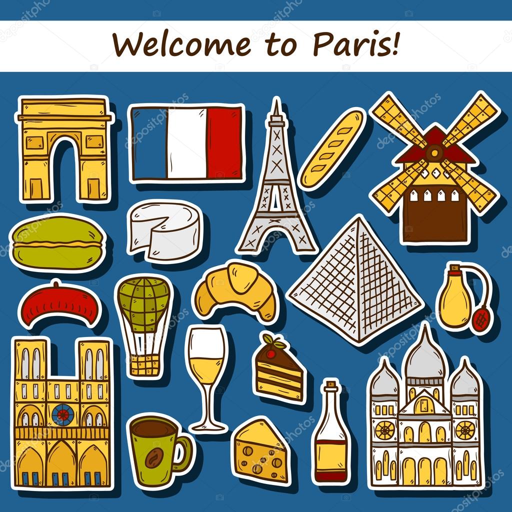 cartoon stickers on Paris theme