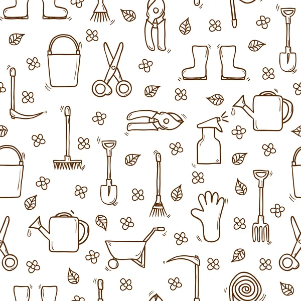 Varrat nélküli háttérbeli karikatúra, kézzel készült tárgyakat, a kert téma. Az eszközök lapon létrehozott objektumokkal szabadtéri koncepció — Stock Vector