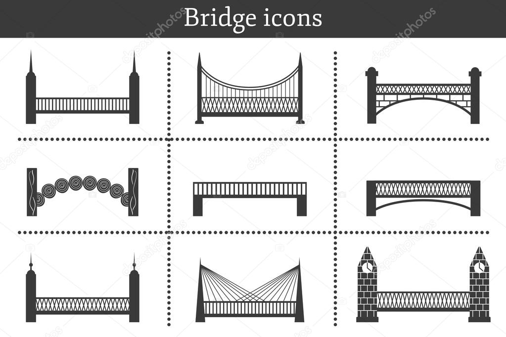 Set of icons in flat style on bridges theme. City construcnion and travel concept