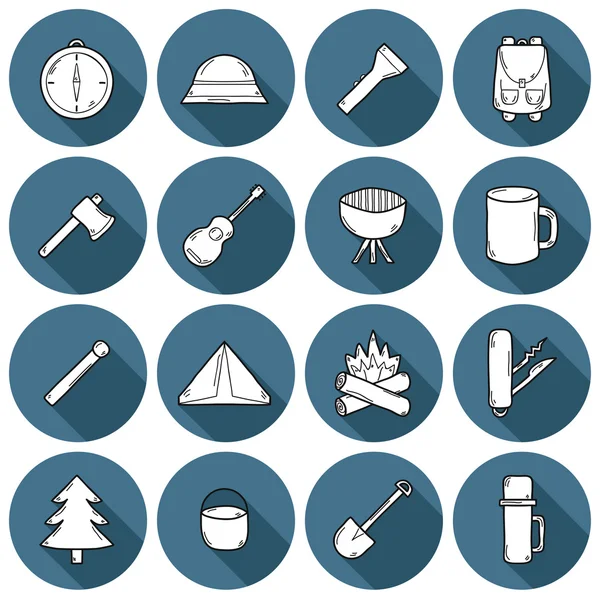 Set van camping pictogrammen — Stockvector