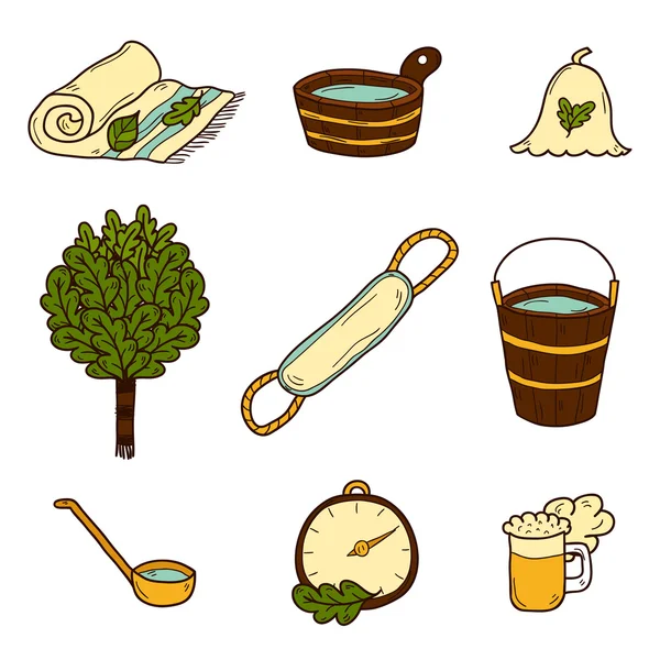 Conjunto de iconos de sauna dibujados a mano — Vector de stock