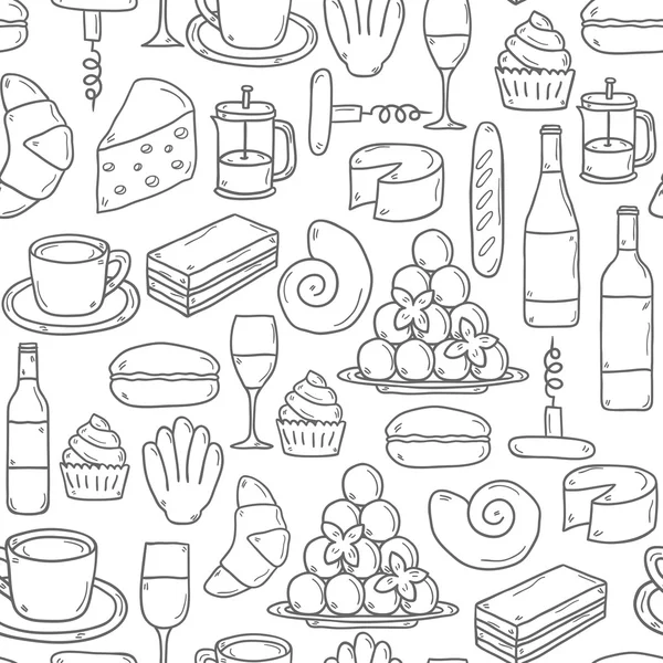 Fondo de comida francesa sin costuras — Vector de stock