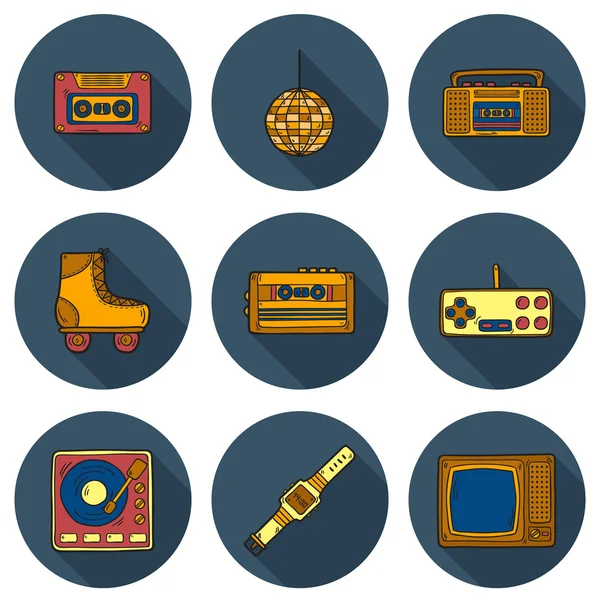 Iconos sobre el tema retro de los 80 — Vector de stock