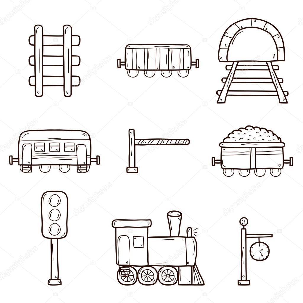 Railroad hand drawn icons Stock Vector by ©petitelili 87414076
