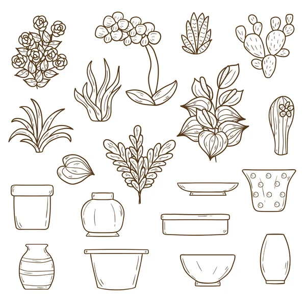 Iconos de dibujos animados de plantas domésticas — Vector de stock